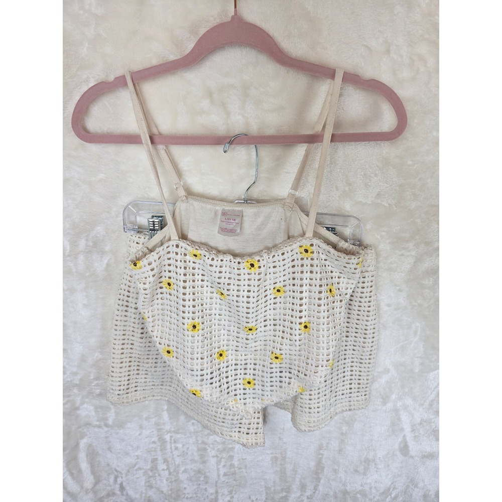 No Boundaries Crochet look Daisy Two Piece Set Camisole Shorts Ivory Yellow
